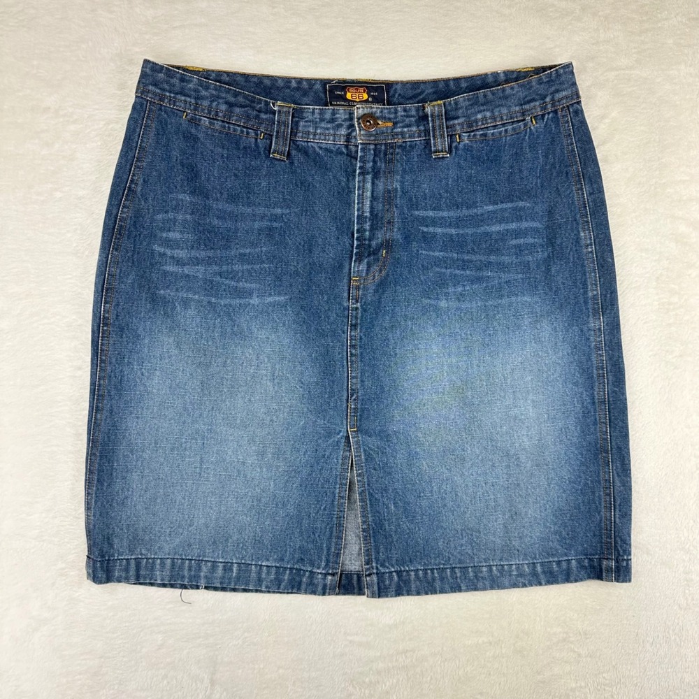 Route 66 Denim Skirt Womens Jean Front Slit 12 Blue Y2K Casual Cotton VTG